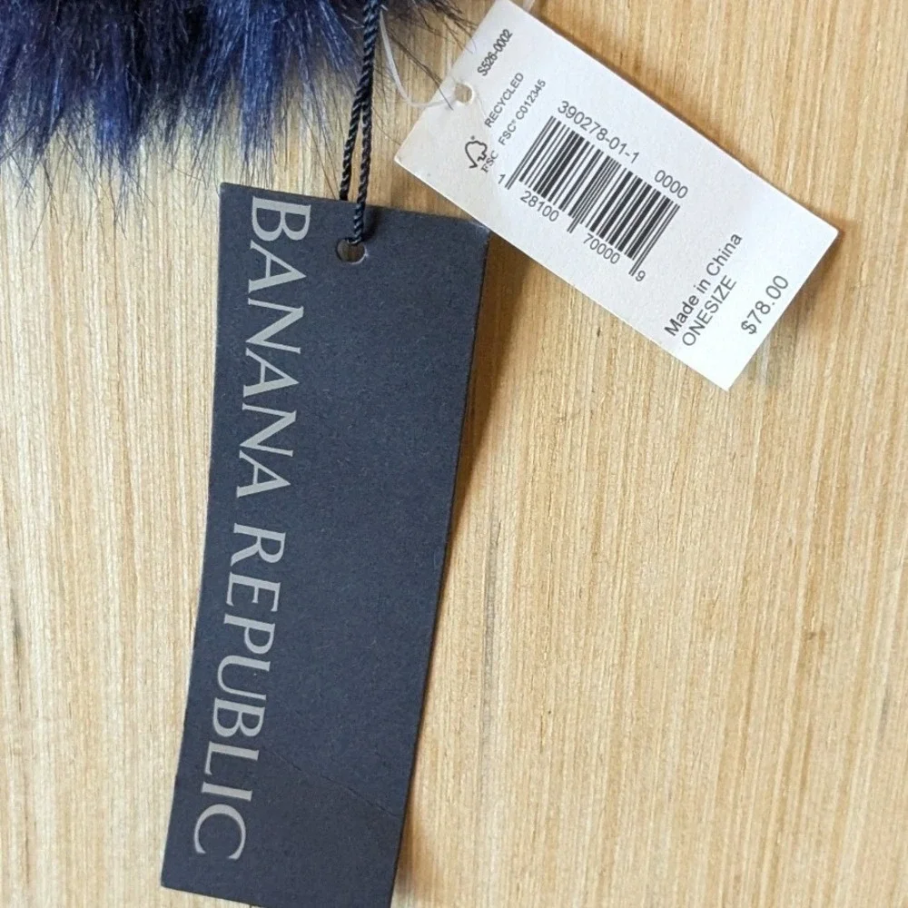 Banana Republic Navy Blue Faux Fur Scarf Pull Through Stole NWT